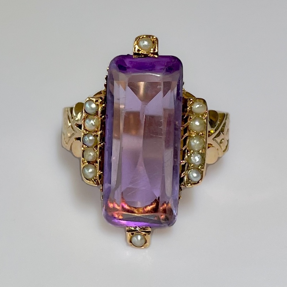 Victorian 14k Rose Gold 2.3ct Amethyst Ring 4.3g